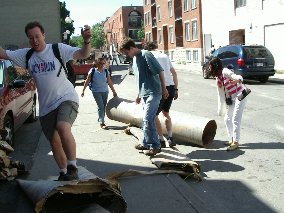 Volunteers frolic
while hard at work, 2005